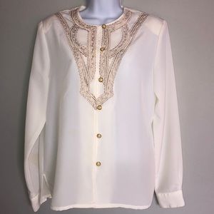 Vintage Cream/beige sheer blouse Kathy Che size 8